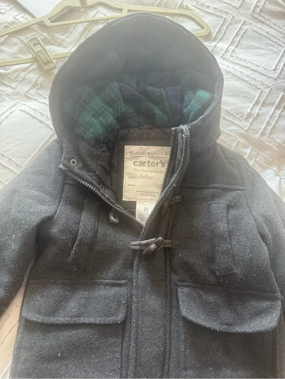 Kids Hooded Toggle Coat - gray Peacoat Toddler